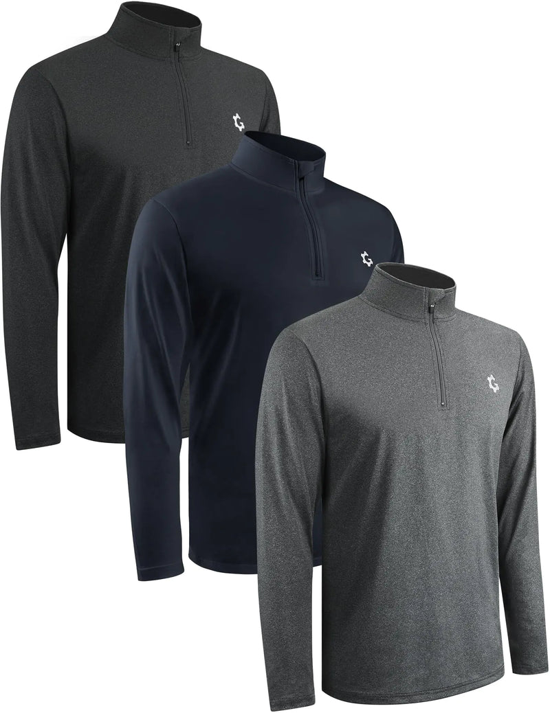 3Pack Quarter 1/4 Zip Pullover Men Dry Fit Sweatshirts Long Sleeve 1/2 Half Zip Running Athletic Golf Work Out Gym Fishing Shirt Quick Dry Outdoor Active Sports Shirts Gray Blue 2XL