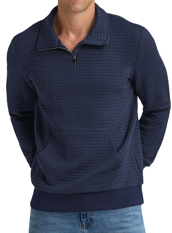 NITAGUT Mens Quarter Zip Sweatshirt Long Sleeve Waffle Pullover Sweatshirt with PocketNavy Blue Medium