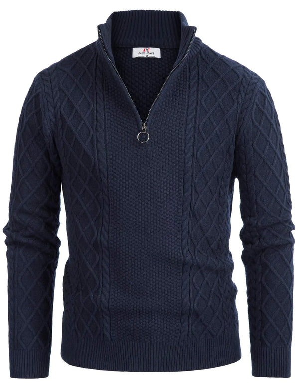 PJ PAUL JONES Mens Casual Quarter-Zip Sweaters Cable Knitted Slim Fit Pullover Sweater Navy M